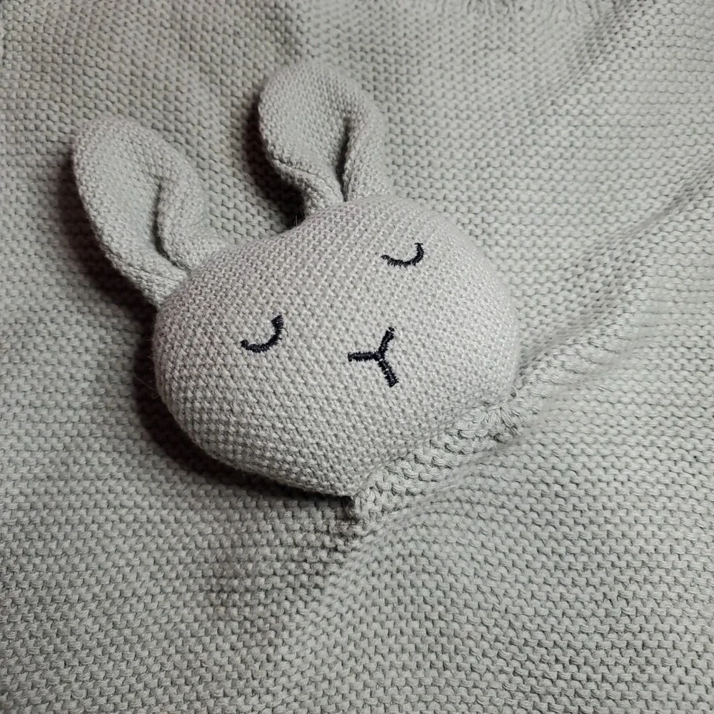 3 Little Dings OS Bunny Lovey Baby Green Knit Cotton Security‎ Blanket Comforter